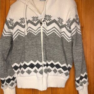 Outdoor Exchange Sherpa Lined Zip Up Sweater Hoodie Nordic Fair Isle